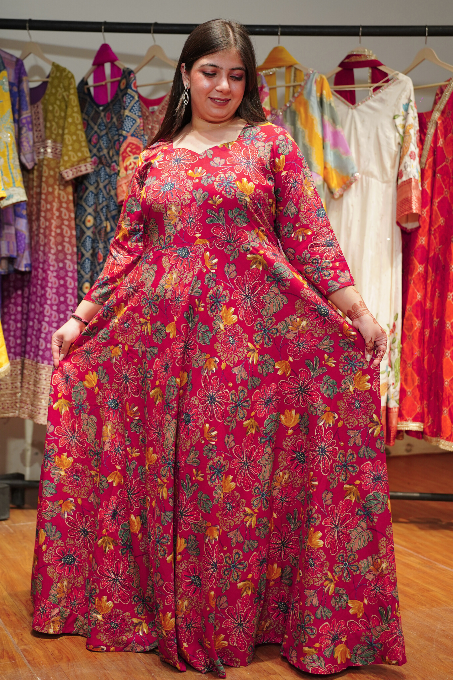 Hibiscus Lane Foiled Rayon Dress With Pockets