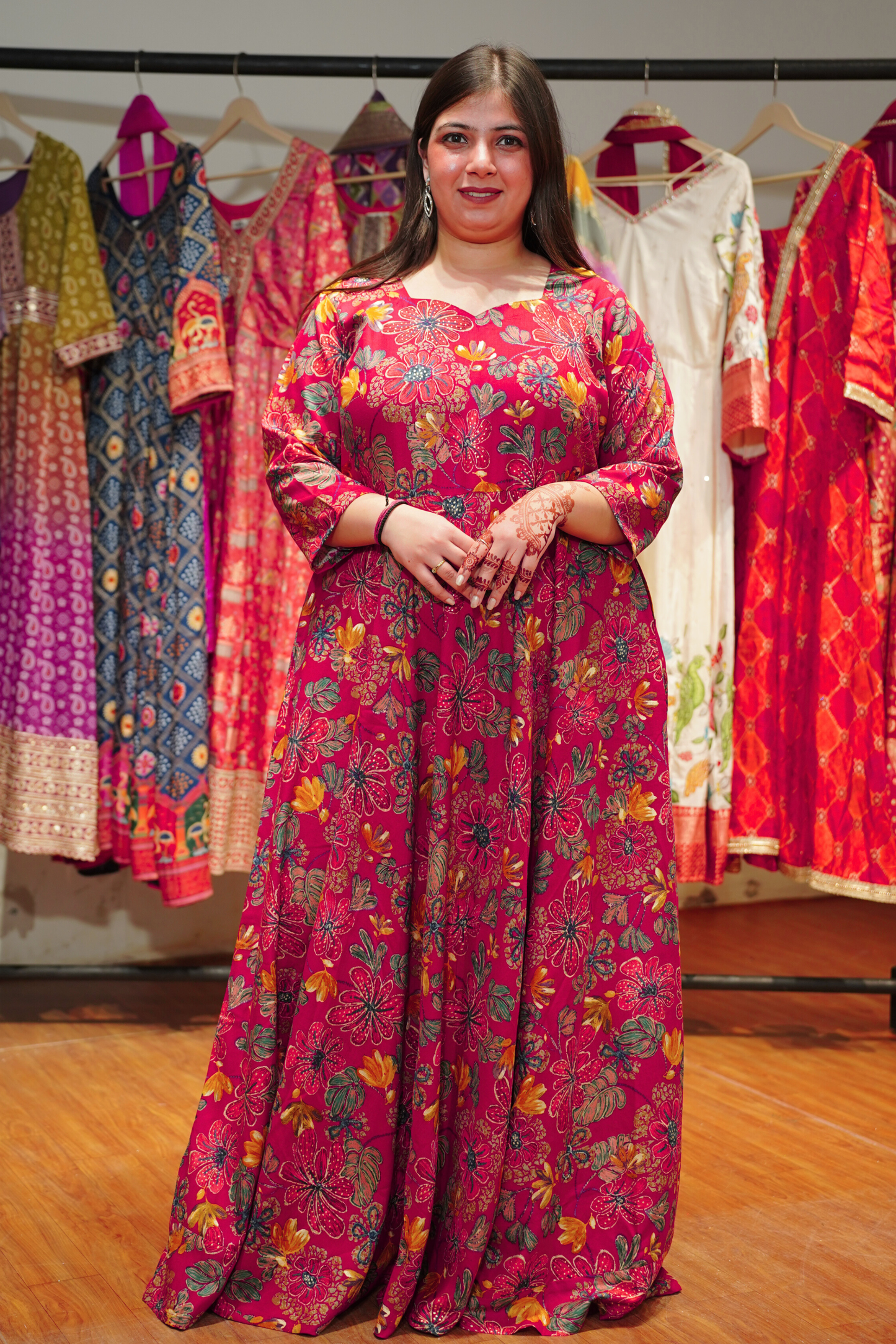 Hibiscus Lane Foiled Rayon Dress With Pockets