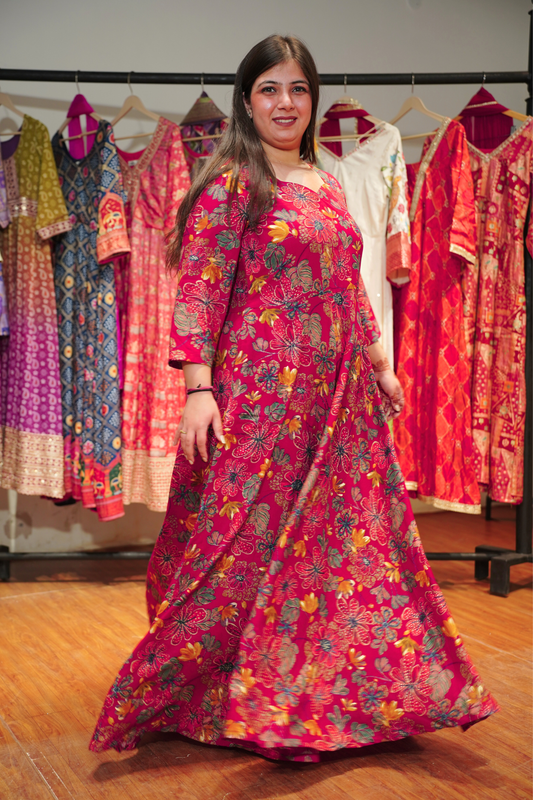 Hibiscus Lane Foiled Rayon Dress With Pockets