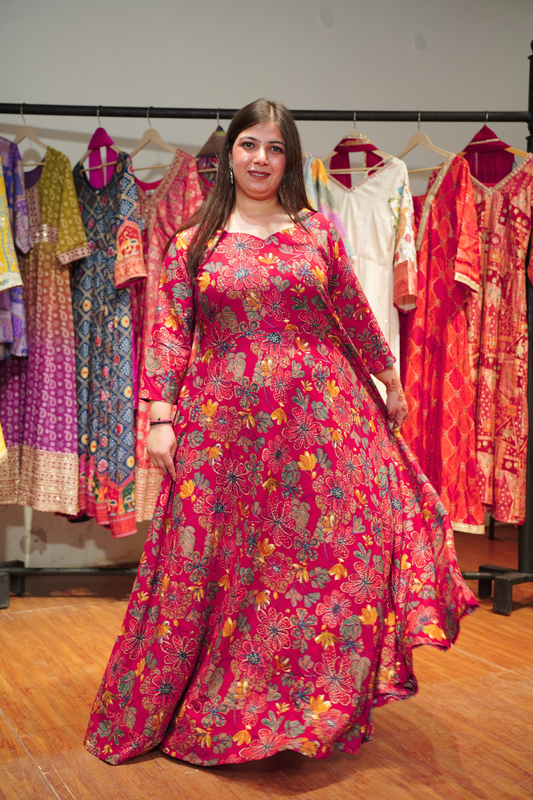 Hibiscus Lane Foiled Rayon Dress With Pockets