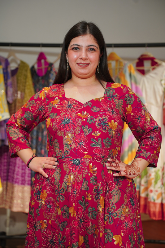 Hibiscus Lane Foiled Rayon Dress With Pockets