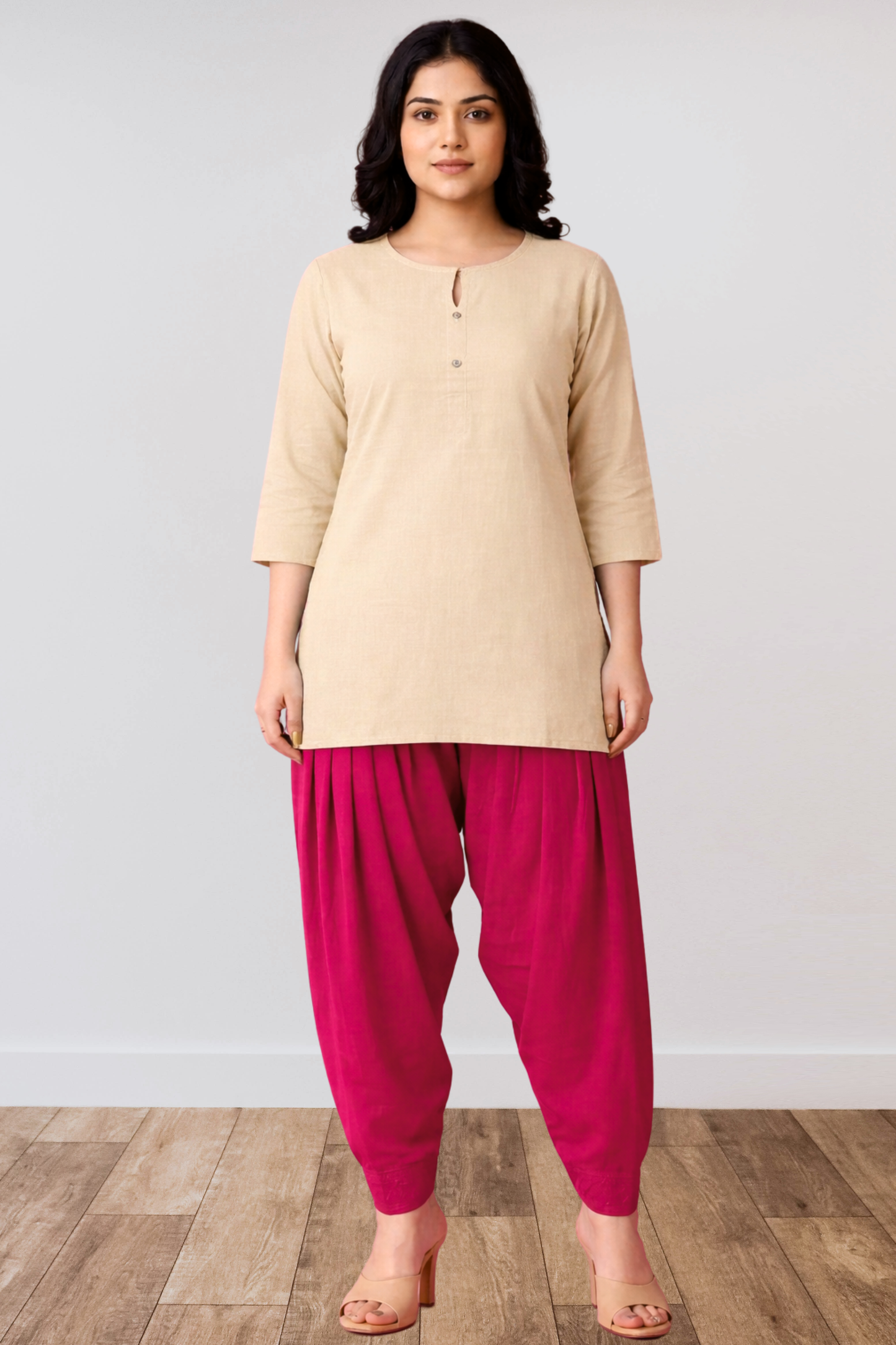 Magenta Anti Wrinkle Pleated Salwar