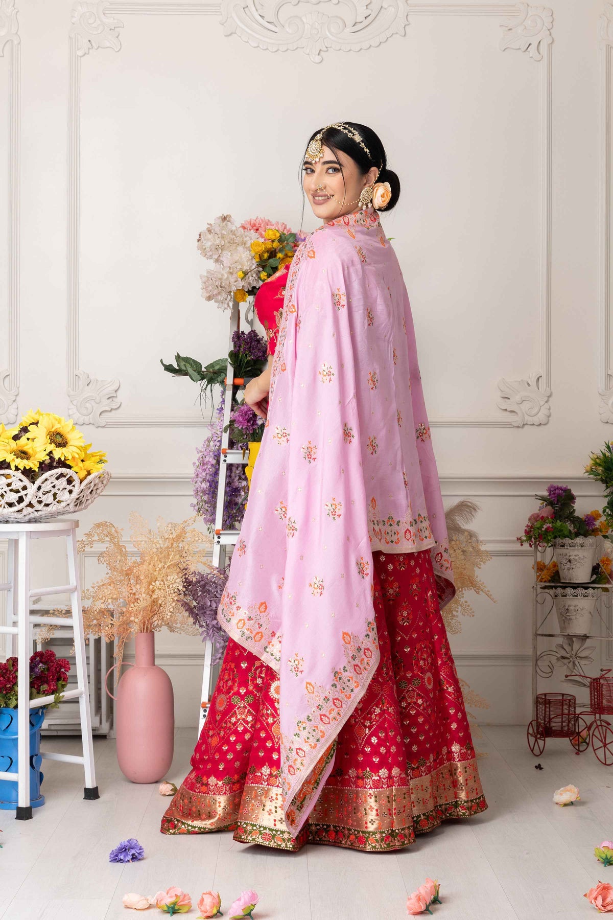 Buy Plus Size ​Gulabi Jhankaar Banarasi Silk Lehenga At Apella | Sizes XS to 10 XL | India | Free Delivery | Customized