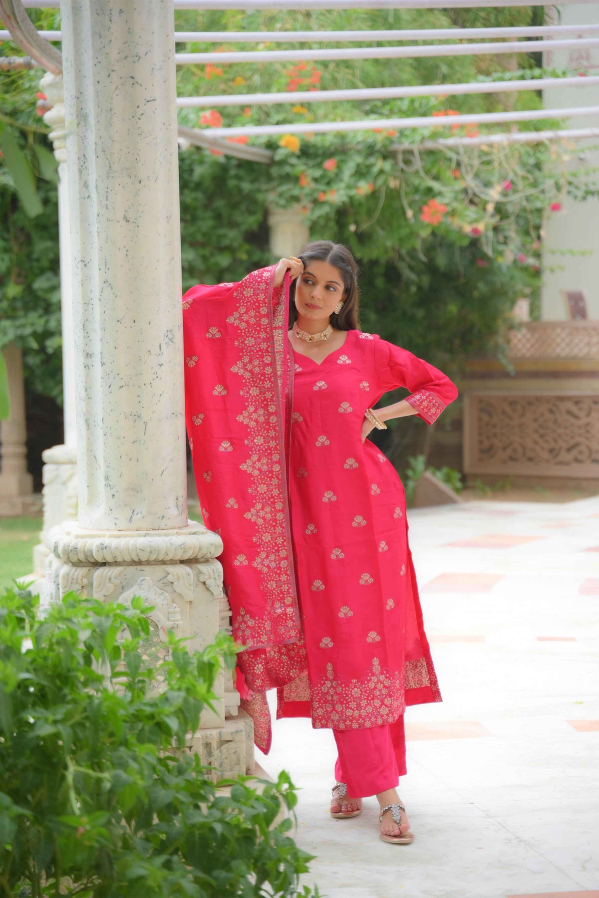 Buy Plus Size ​Ivory Magenta Silk Couple Outfit At Apella | Sizes XS to 10 XL | India | Free Delivery | Customized