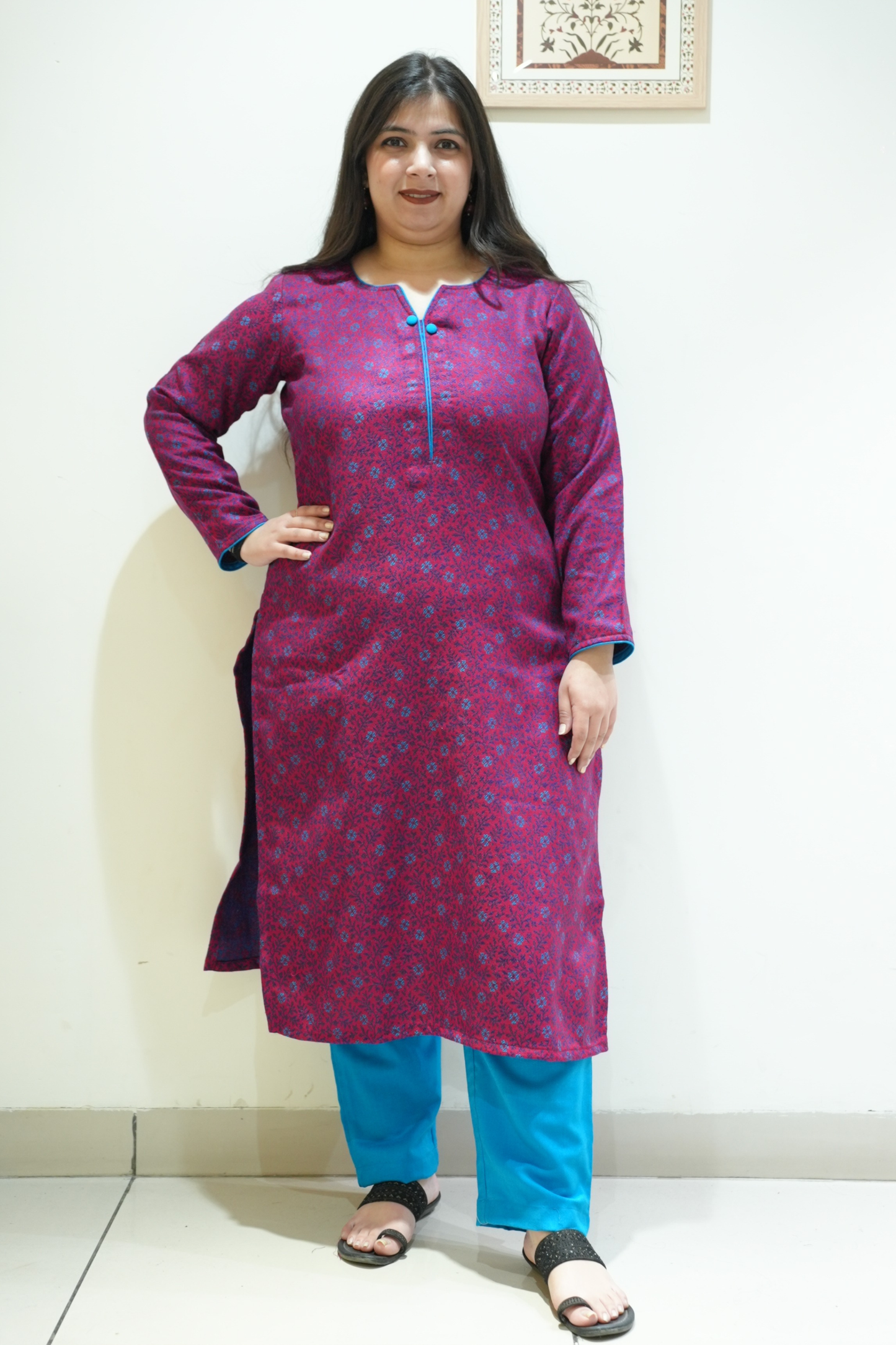 Firozi Fuchsia Woollen Kurta Set