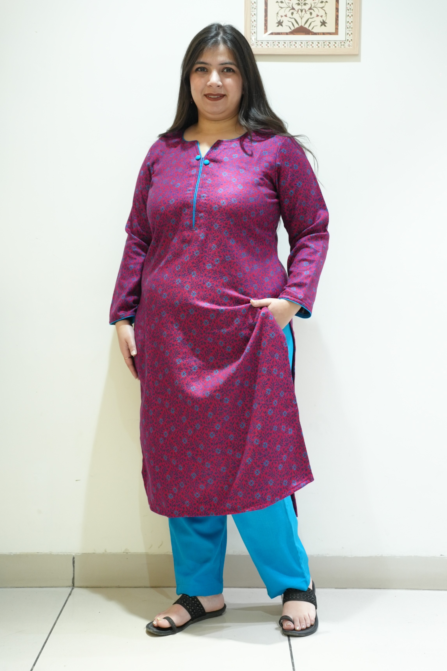 Firozi Fuchsia Woollen Kurta Set