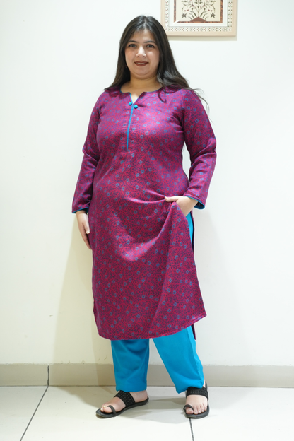 Firozi Fuchsia Woollen Kurta Set