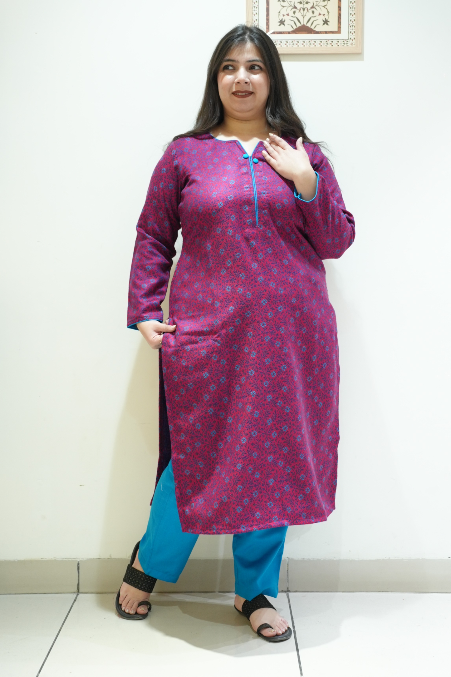 Firozi Fuchsia Woollen Kurta Set