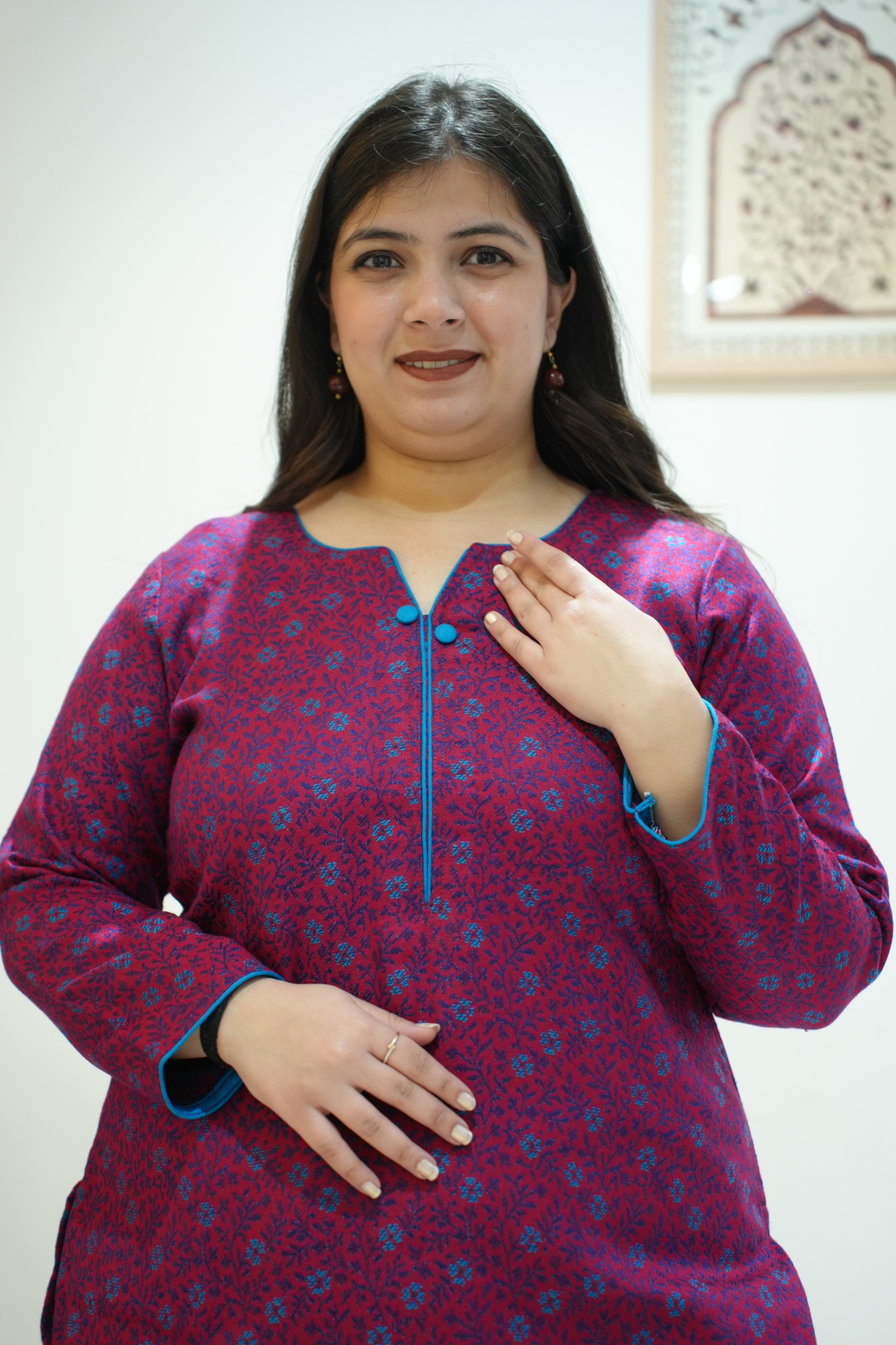 Firozi Fuchsia Woollen Kurta Set