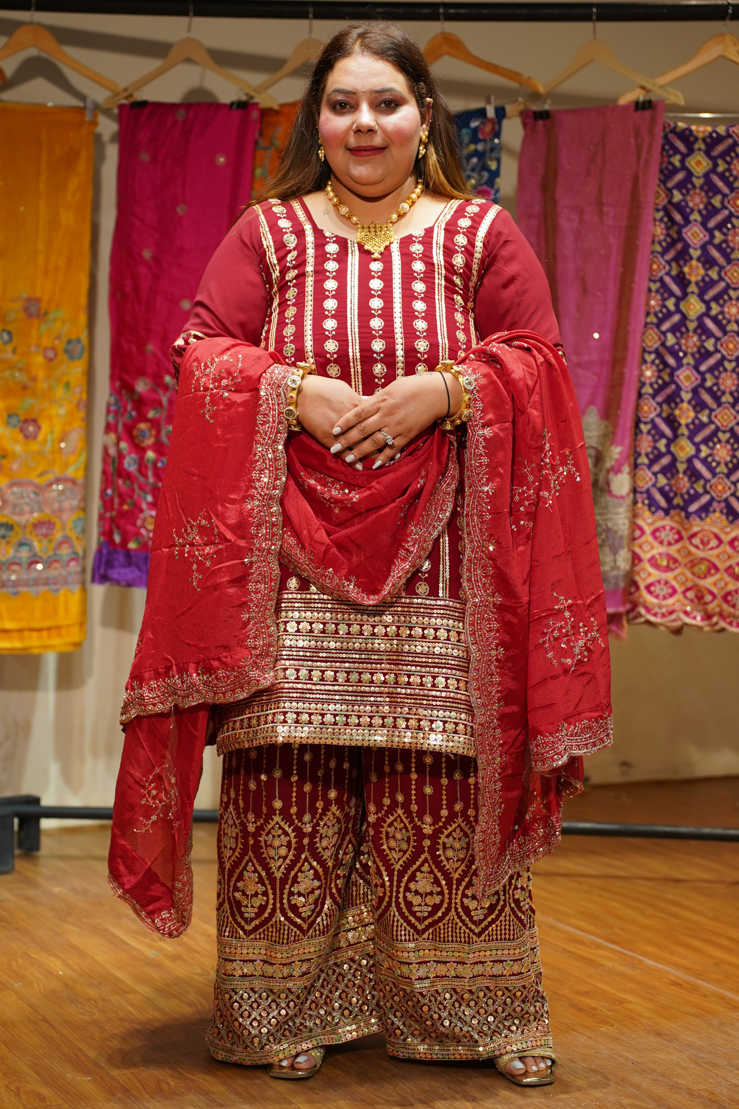 Maroon Merlot Embroidered Georgette Suit