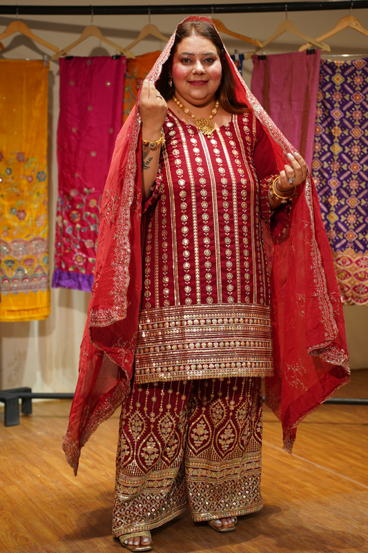 Maroon Merlot Embroidered Georgette Suit