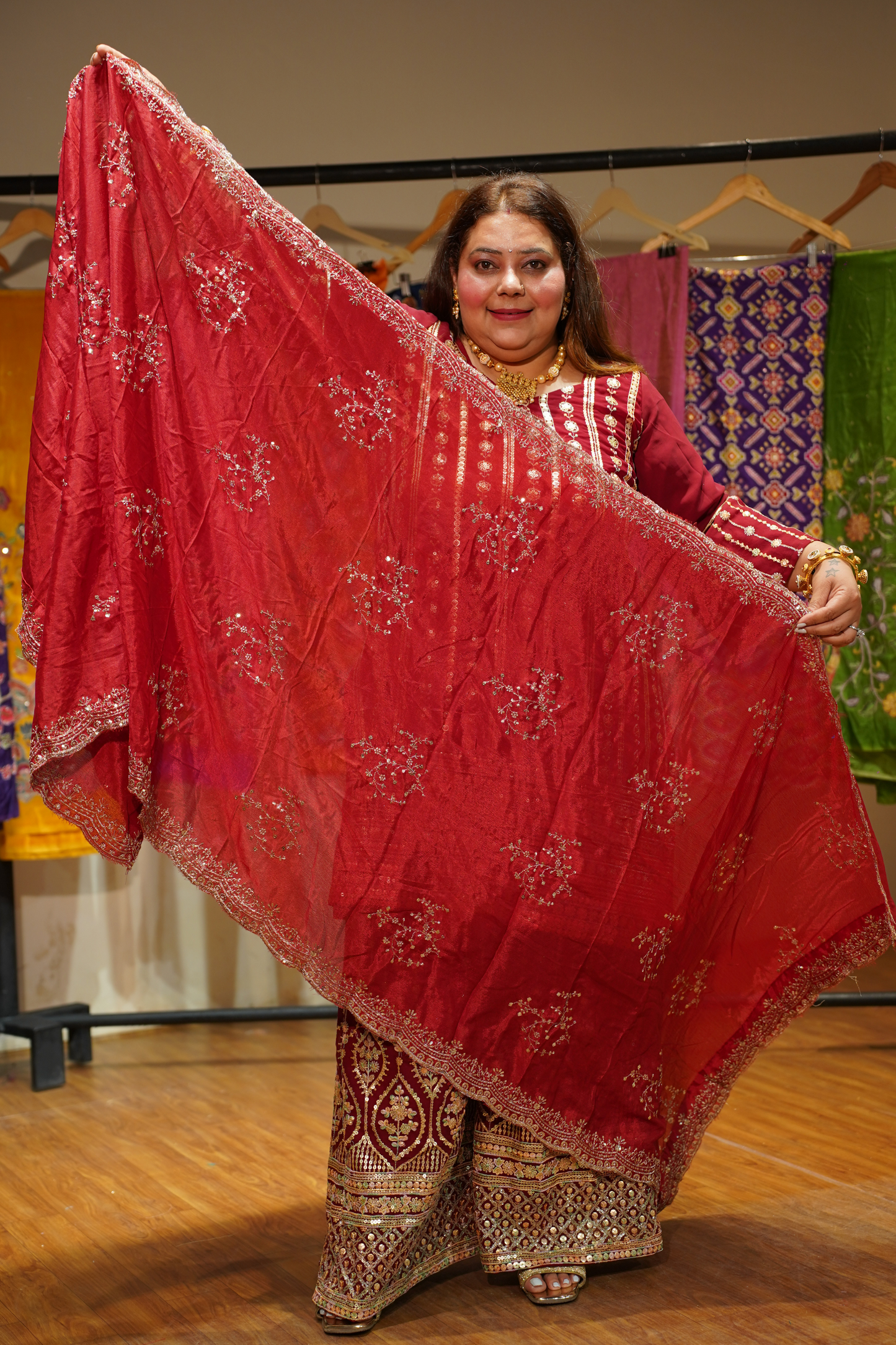 Maroon Merlot Embroidered Georgette Suit