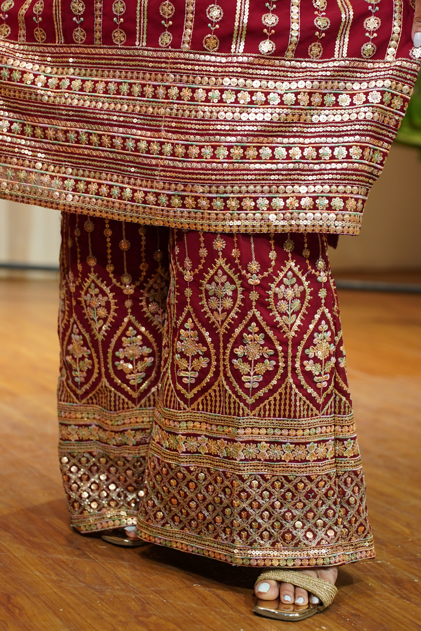 Maroon Merlot Embroidered Georgette Suit