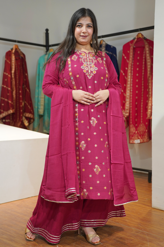 Gulnaar Scarlet Chinon Sharara Suit