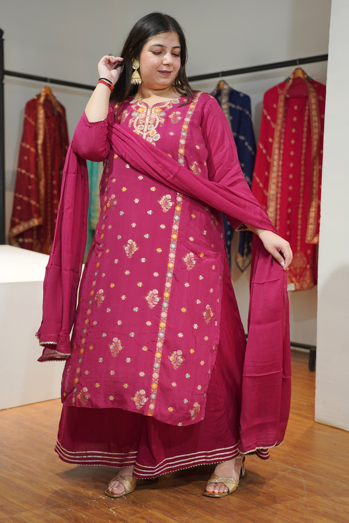 Gulnaar Scarlet Chinon Sharara Suit