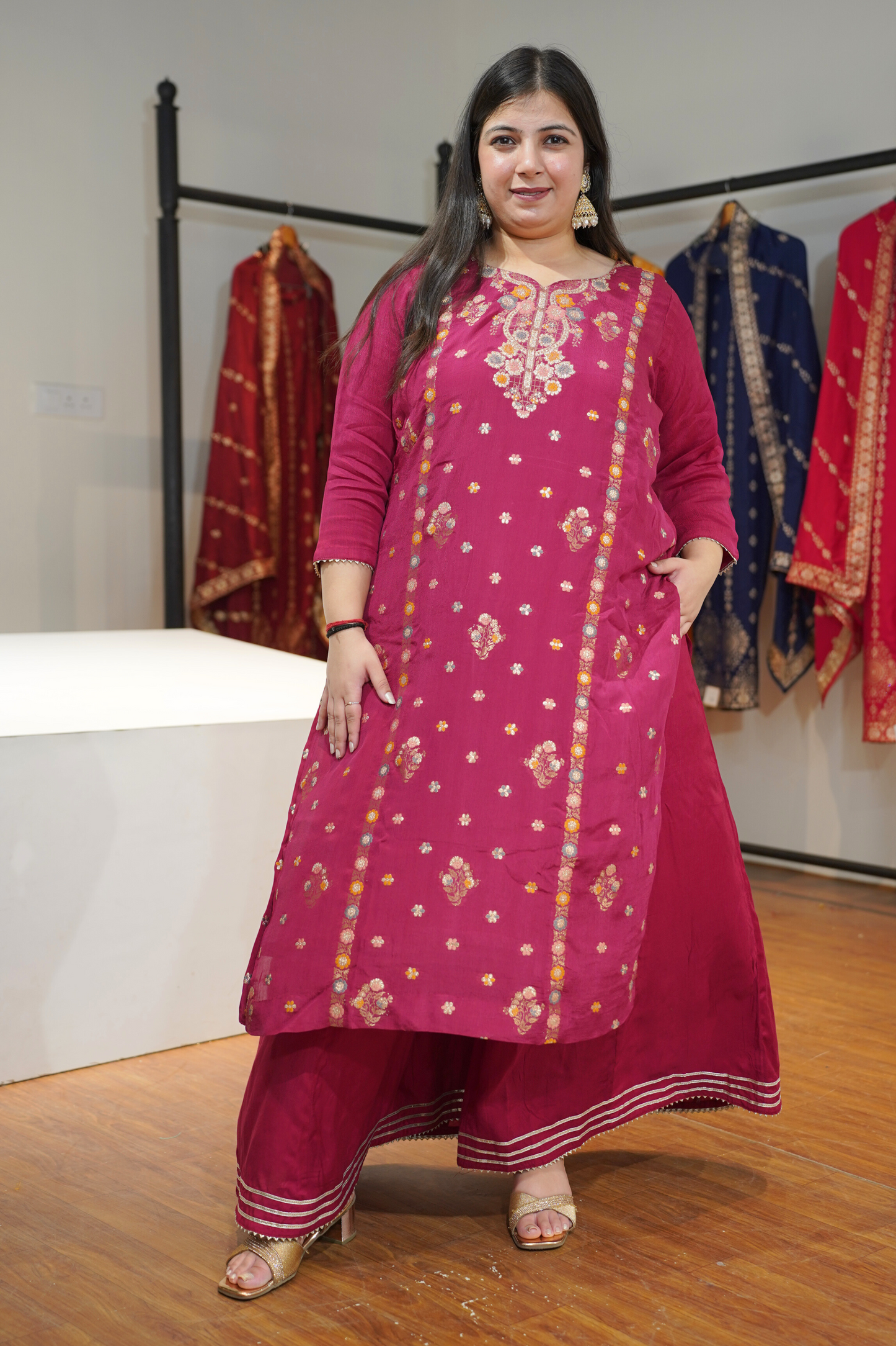 Gulnaar Scarlet Chinon Sharara Suit