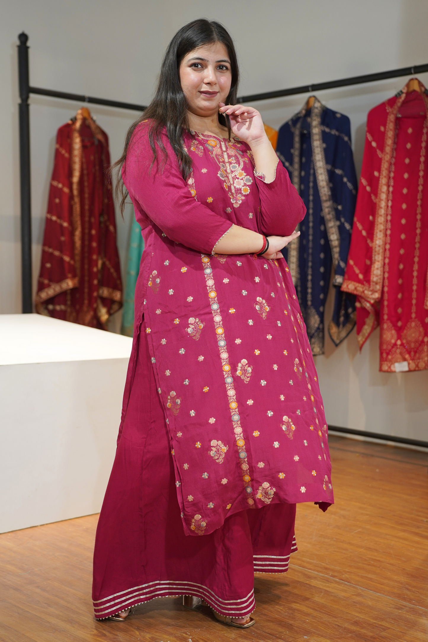 Gulnaar Scarlet Chinon Sharara Suit