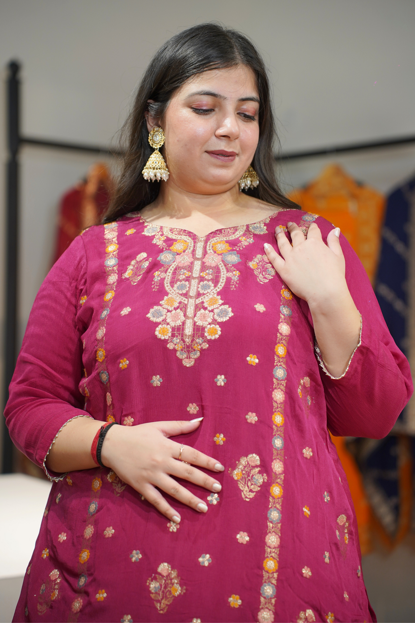 Gulnaar Scarlet Chinon Sharara Suit