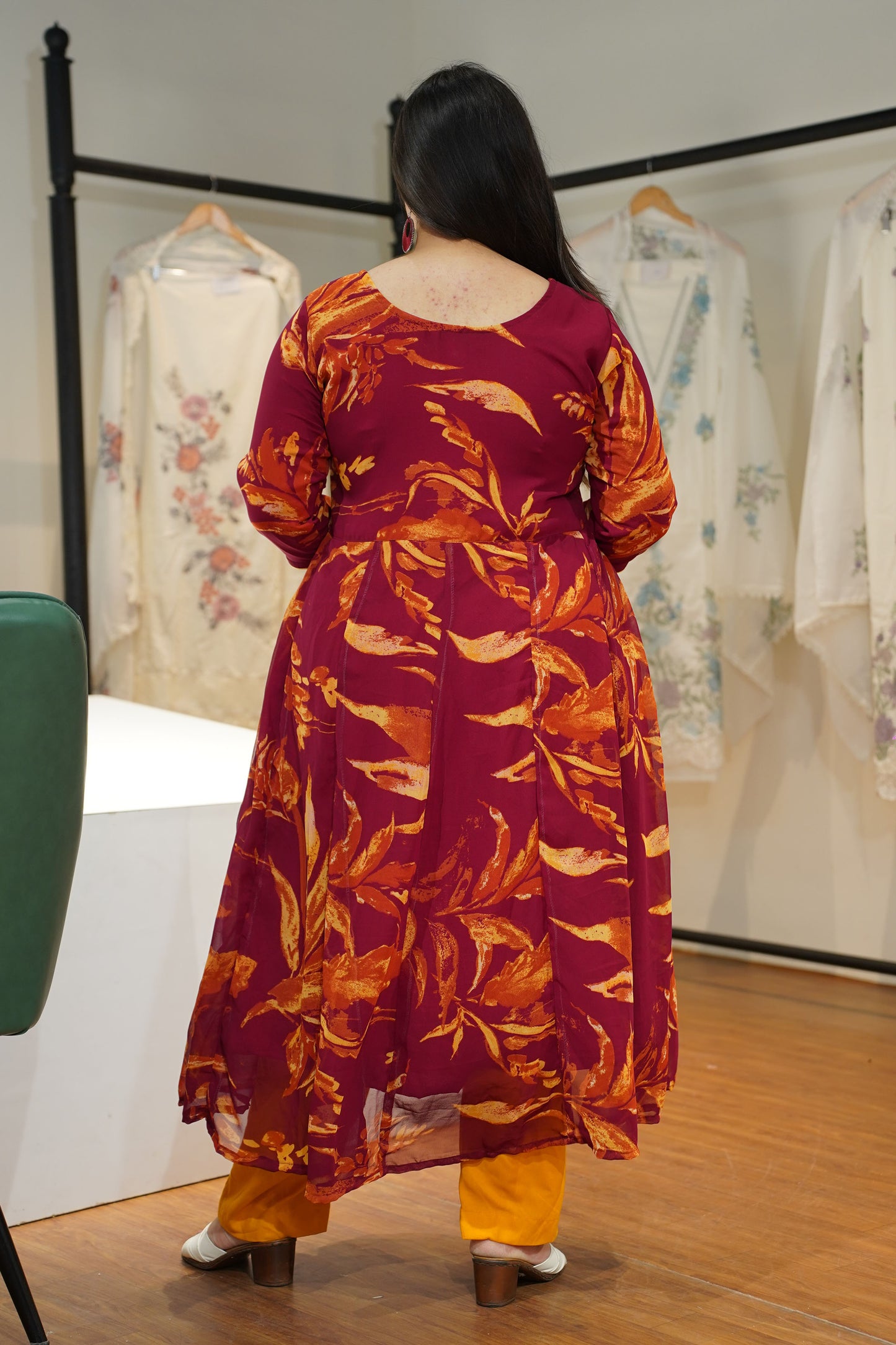 Maroon Mogra Floral Anarkali Set