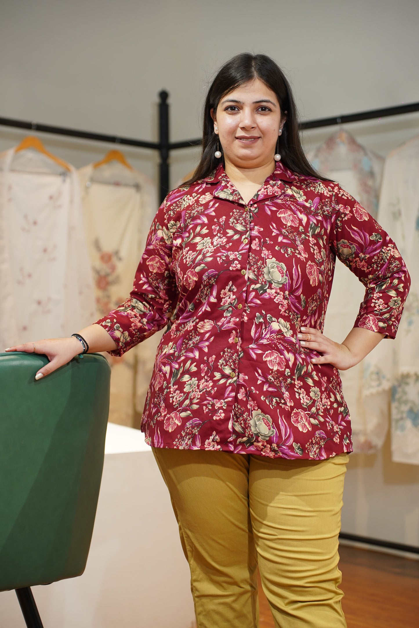 Berry Maroon Foiled Rayon Shirt