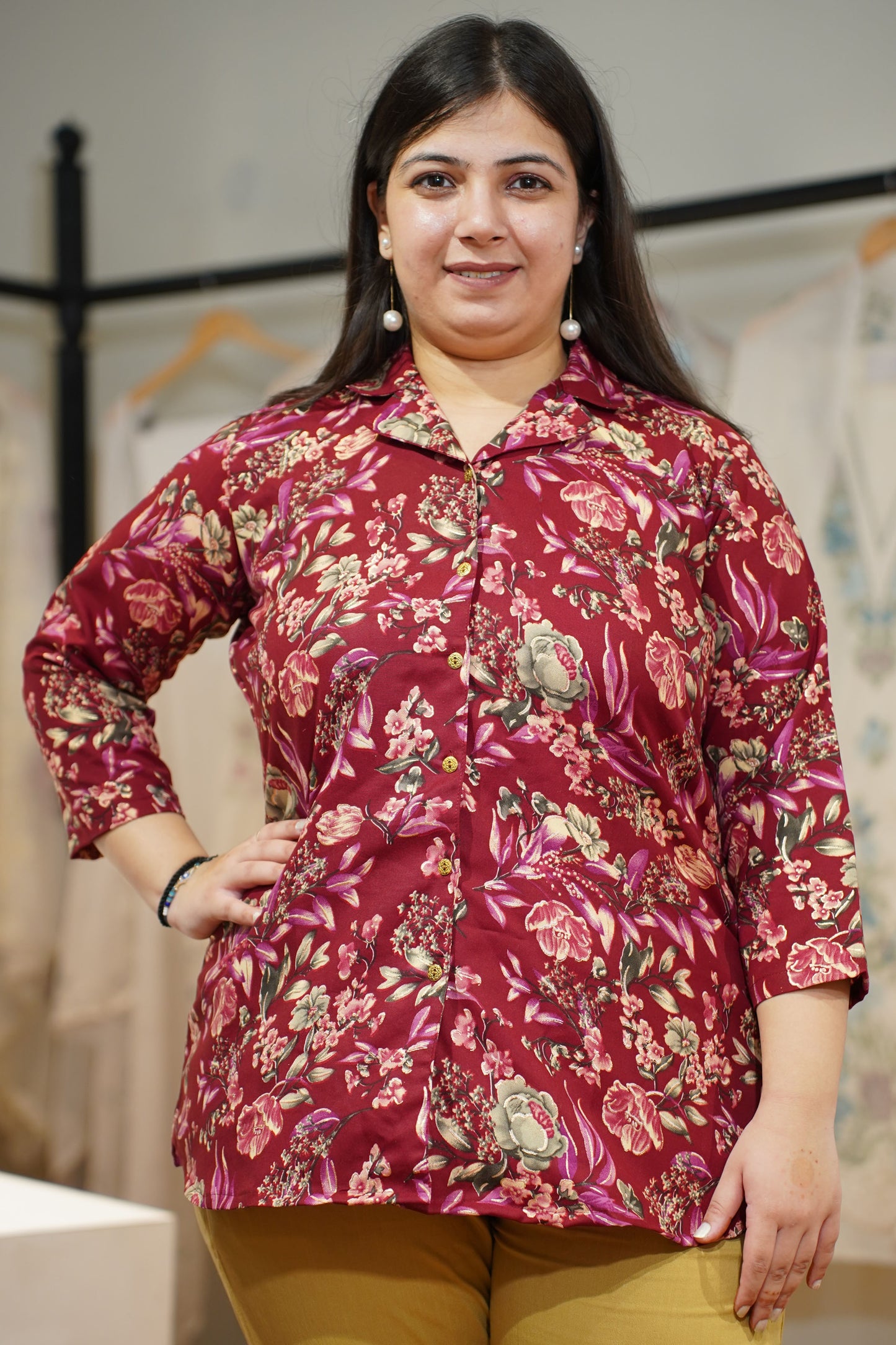 Berry Maroon Foiled Rayon Shirt