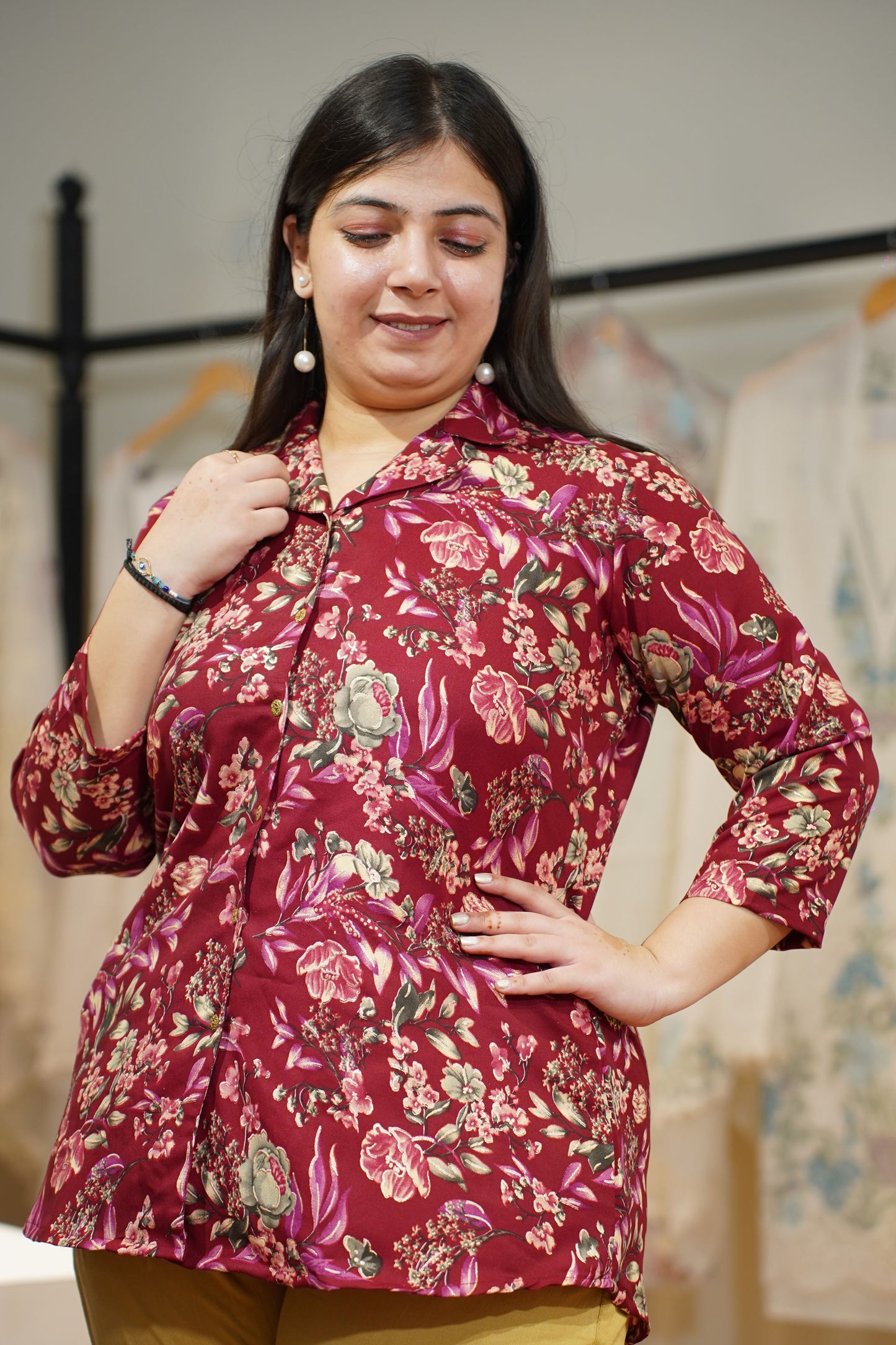 Berry Maroon Foiled Rayon Shirt