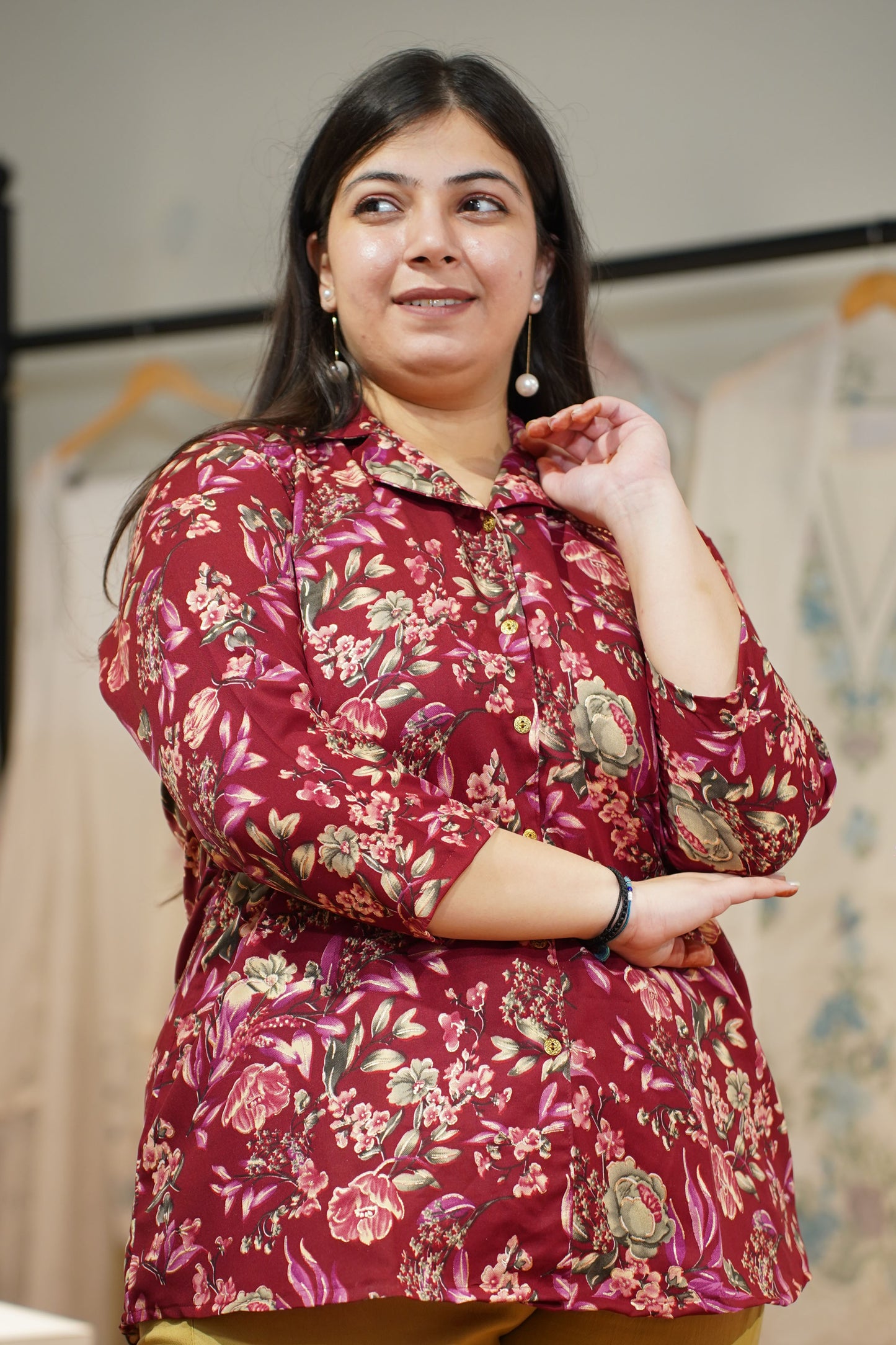 Berry Maroon Foiled Rayon Shirt