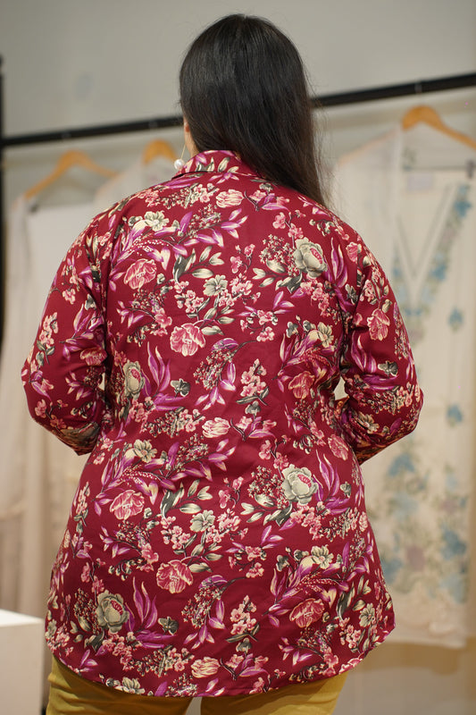 Berry Maroon Foiled Rayon Shirt
