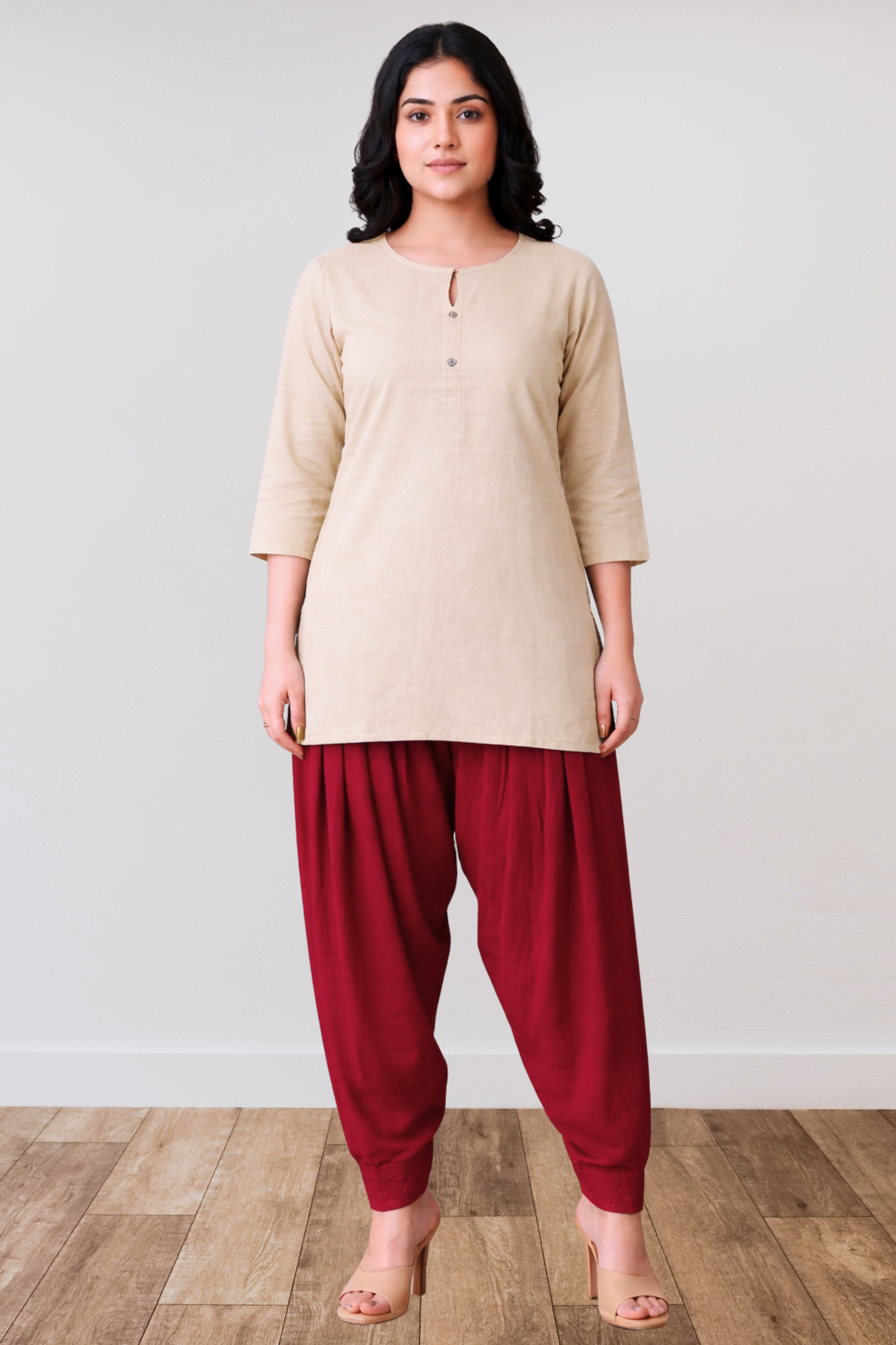 Maroon Anti Wrinkle Pleated Salwar