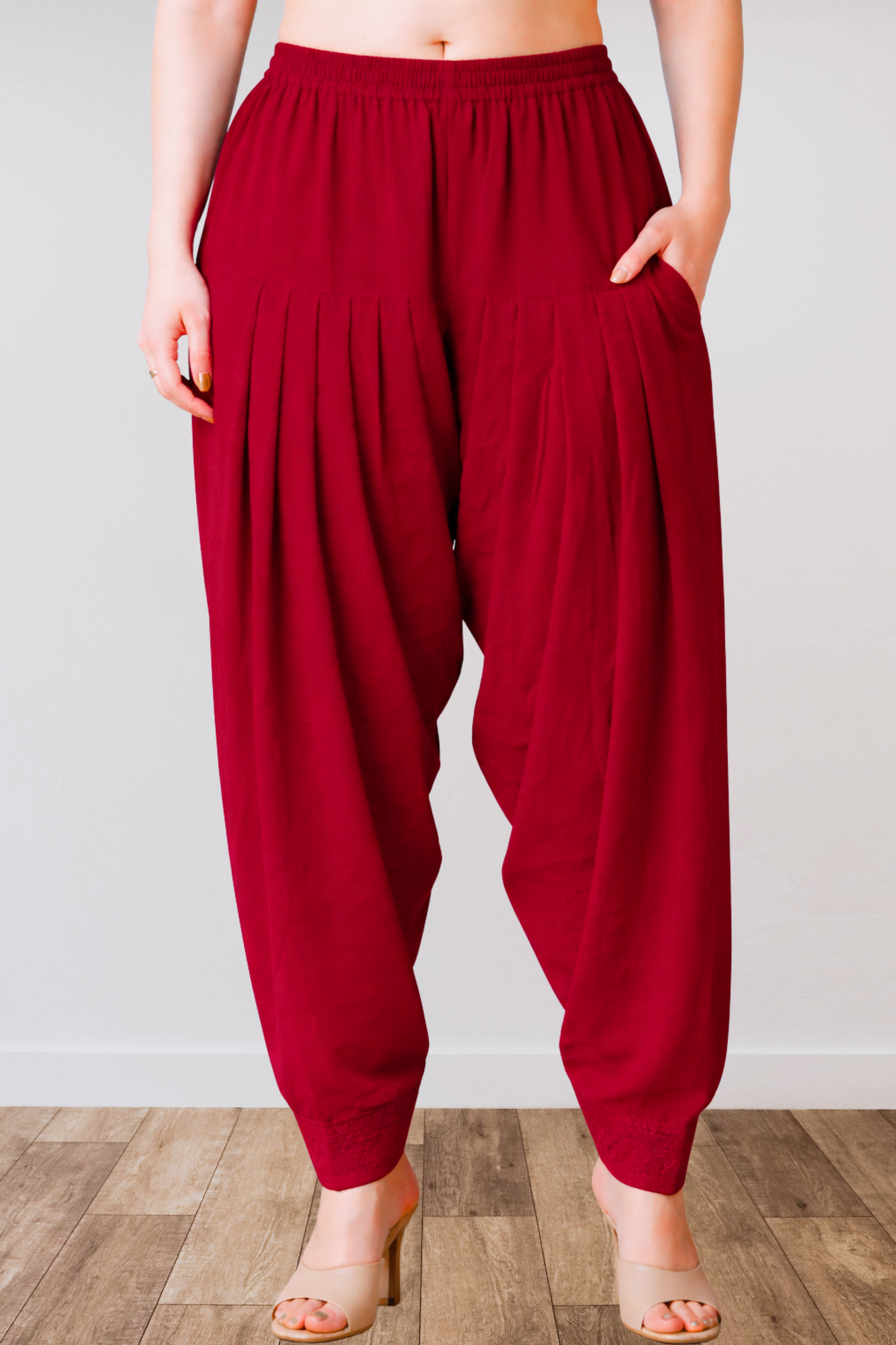 Maroon Anti Wrinkle Pleated Salwar