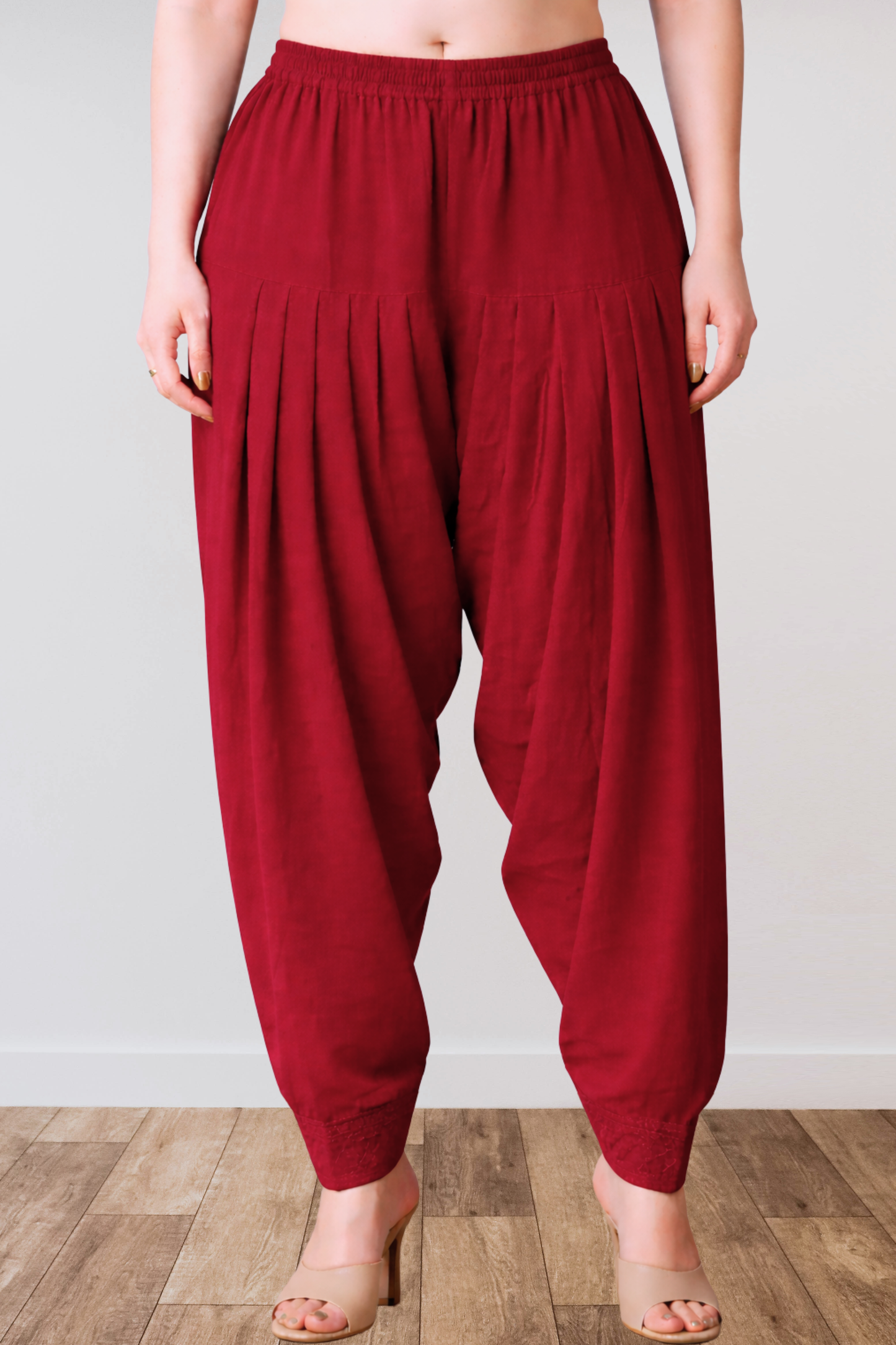 Maroon Anti Wrinkle Pleated Salwar