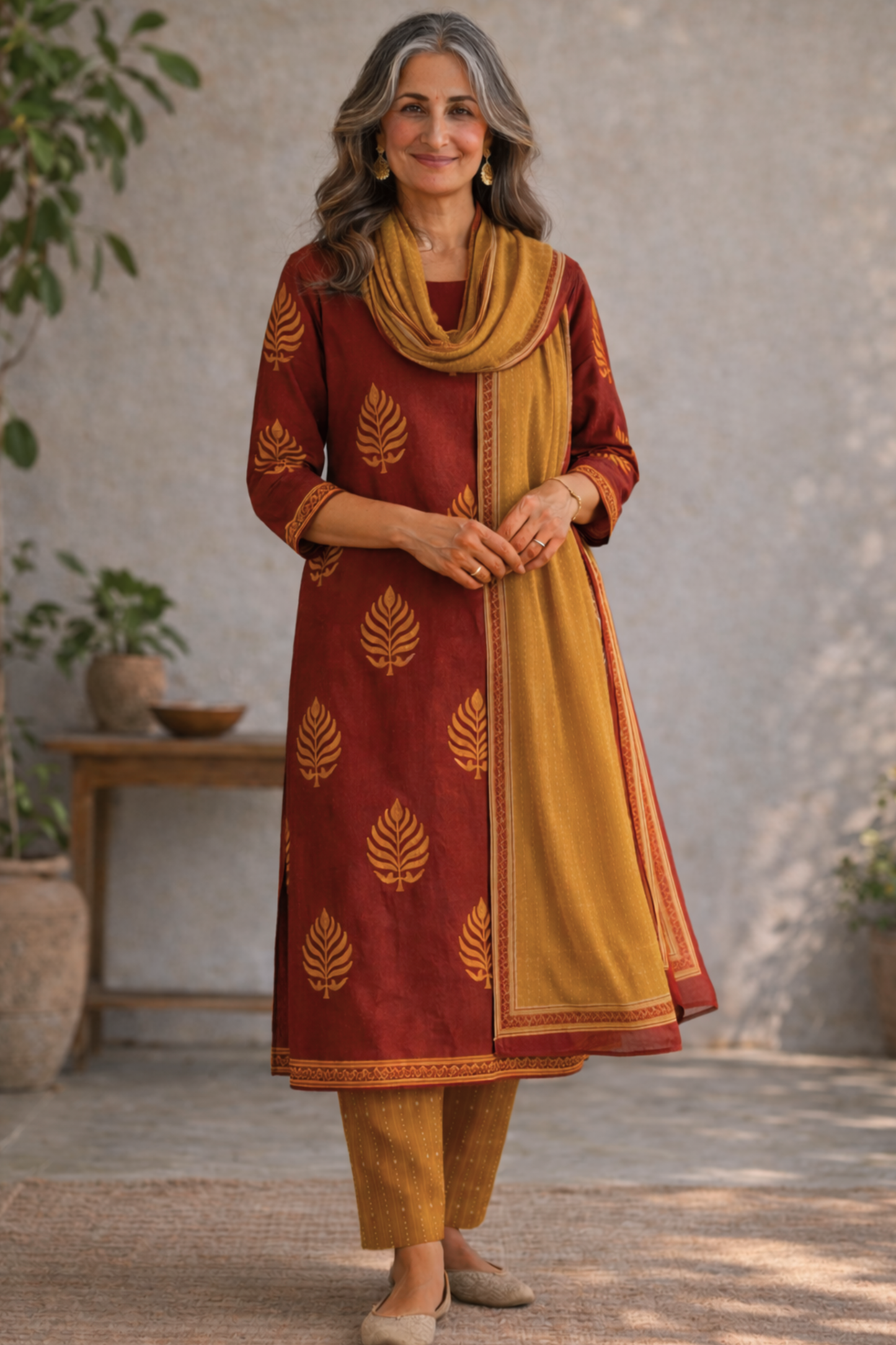 Sunlit Courtyard Block Printed Suit