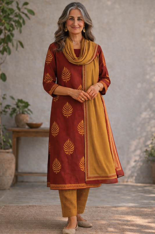 Sunlit Courtyard Block Printed Suit