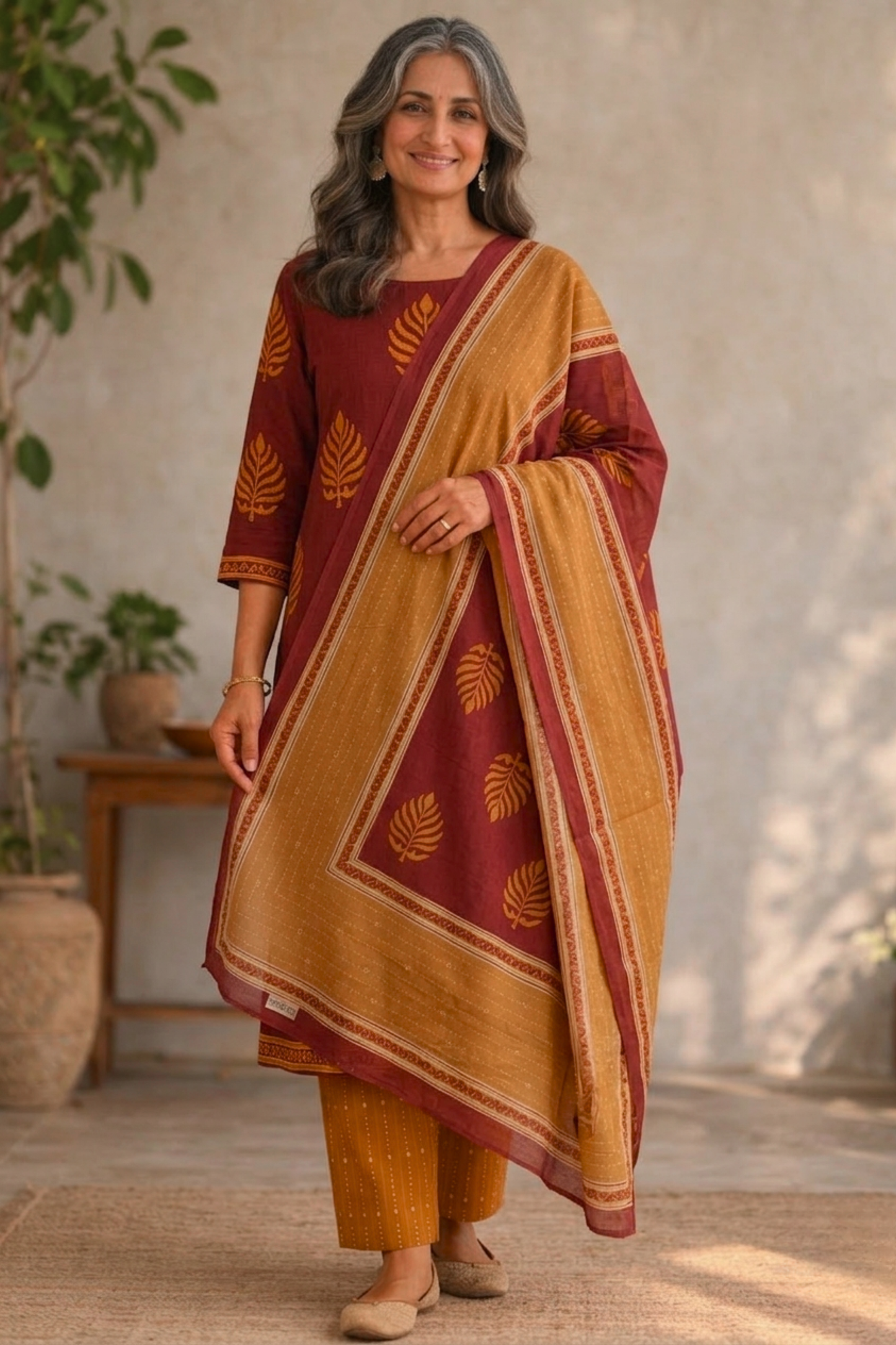 Sunlit Courtyard Block Printed Suit