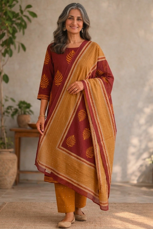 Sunlit Courtyard Block Printed Suit