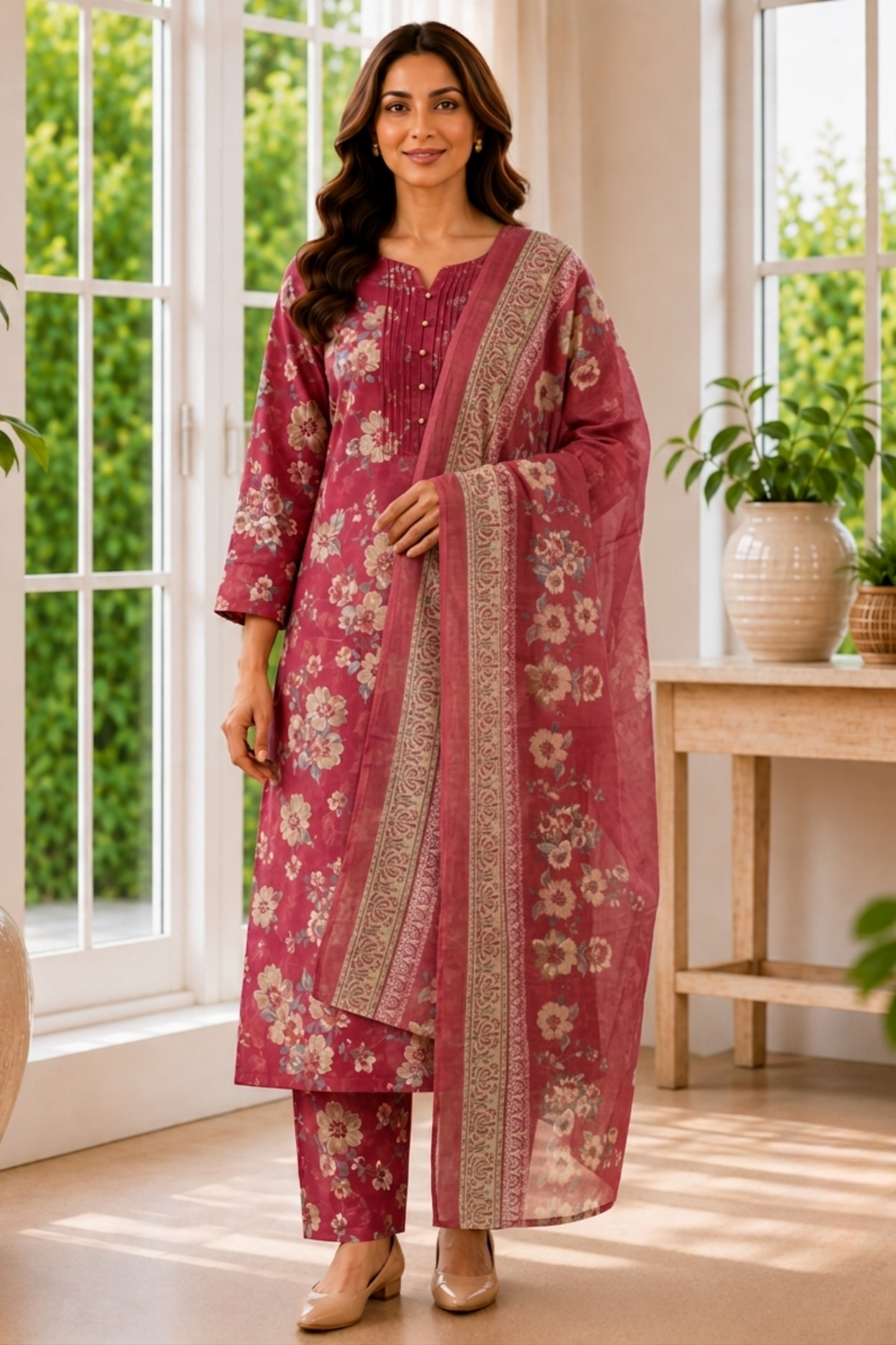 Wild Magnolia Foiled Cotton Kurta Set