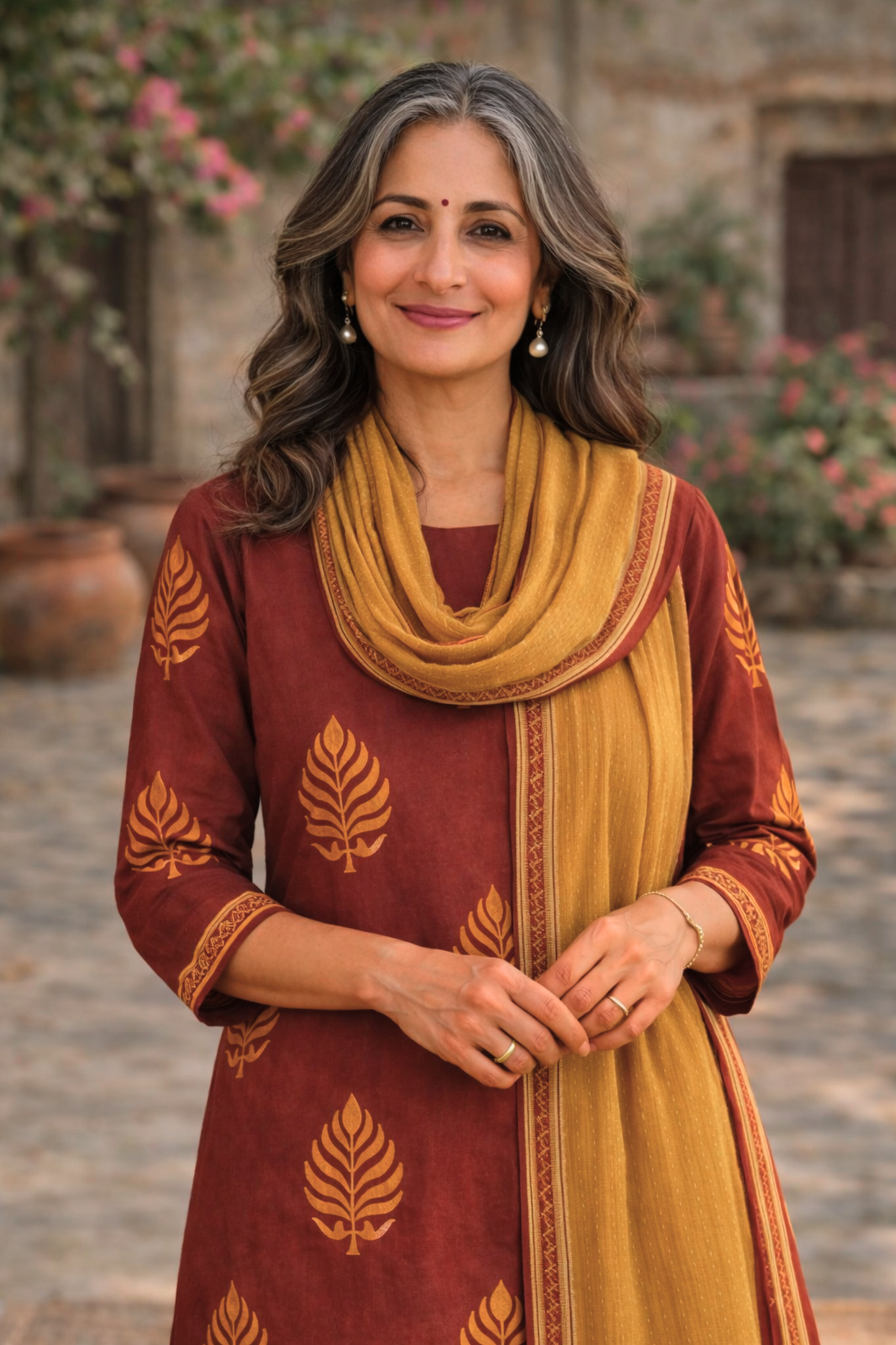 Sunlit Courtyard Block Printed Suit