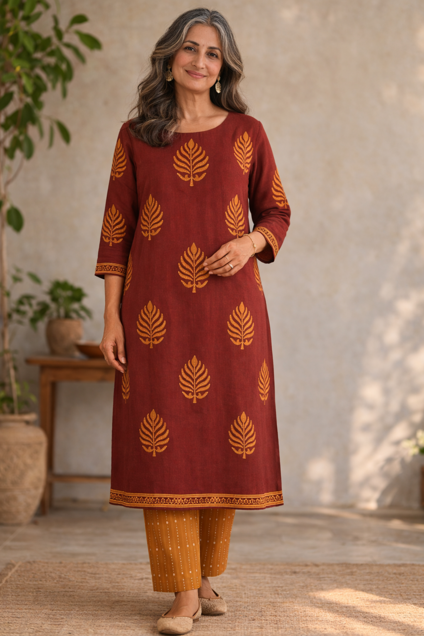 Sunlit Courtyard Block Printed Suit
