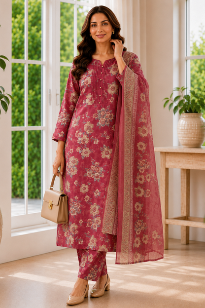 Wild Magnolia Foiled Cotton Kurta With Pants