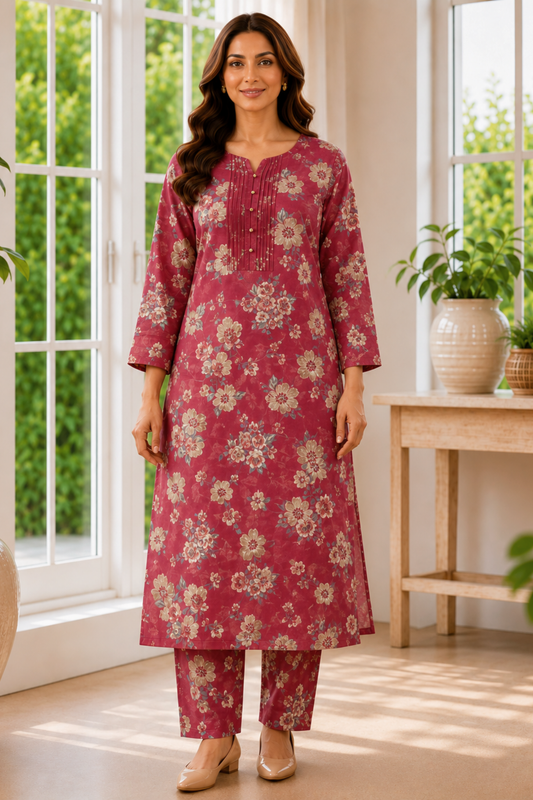 Wild Magnolia Foiled Cotton Kurta With Pants