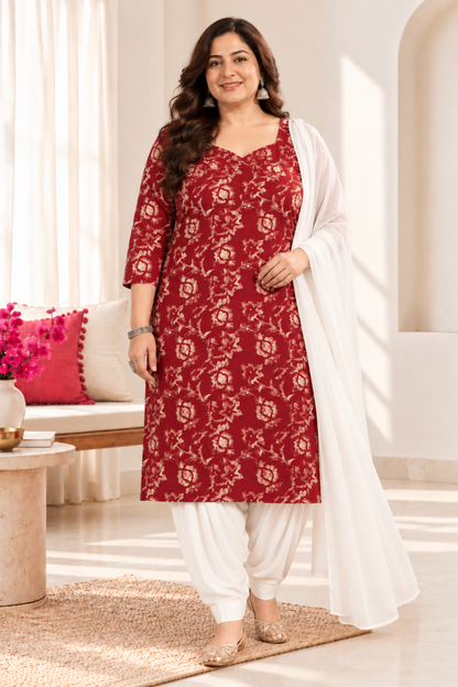 Crimson Rose Foiled Suit Set