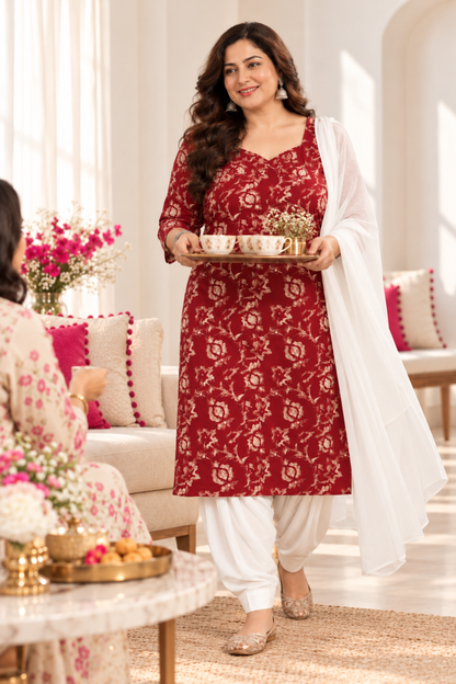 Crimson Rose Foiled Suit Set