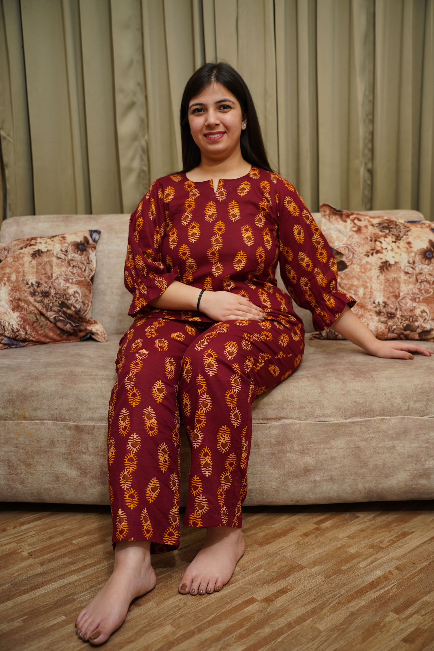 Maroon Petal Cotton Night Suit