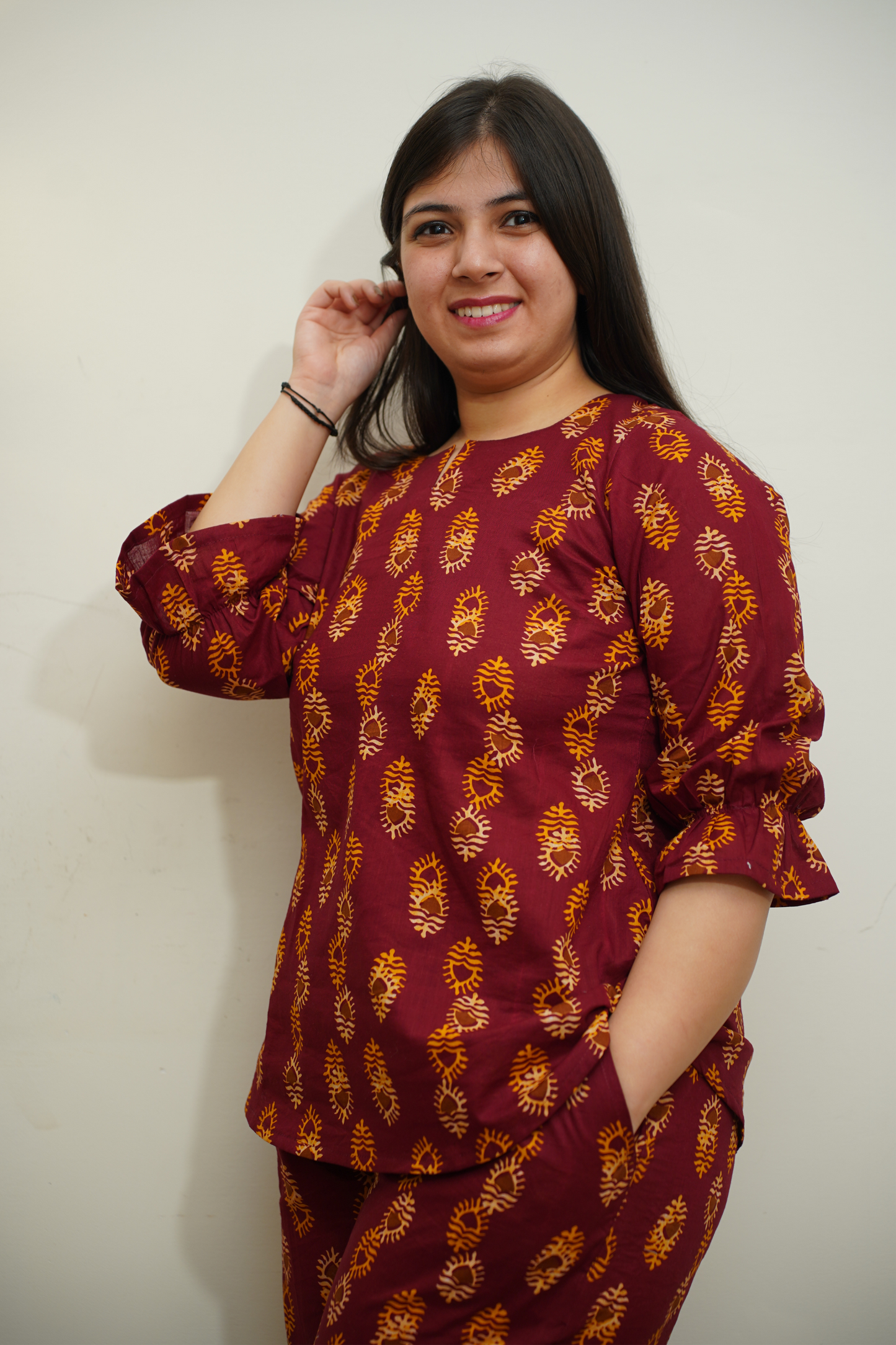Maroon Petal Cotton Night Suit