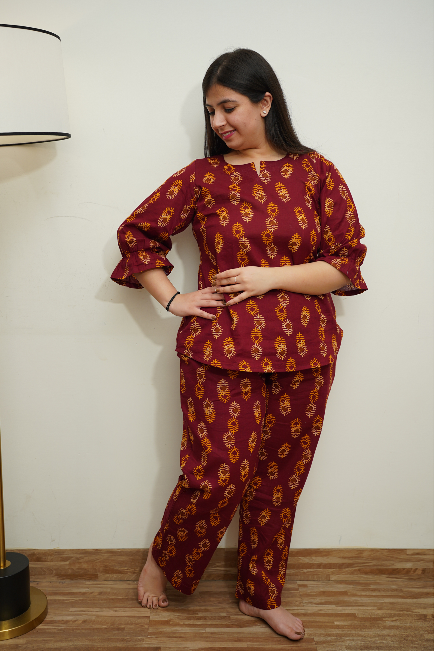 Maroon Petal Cotton Night Suit