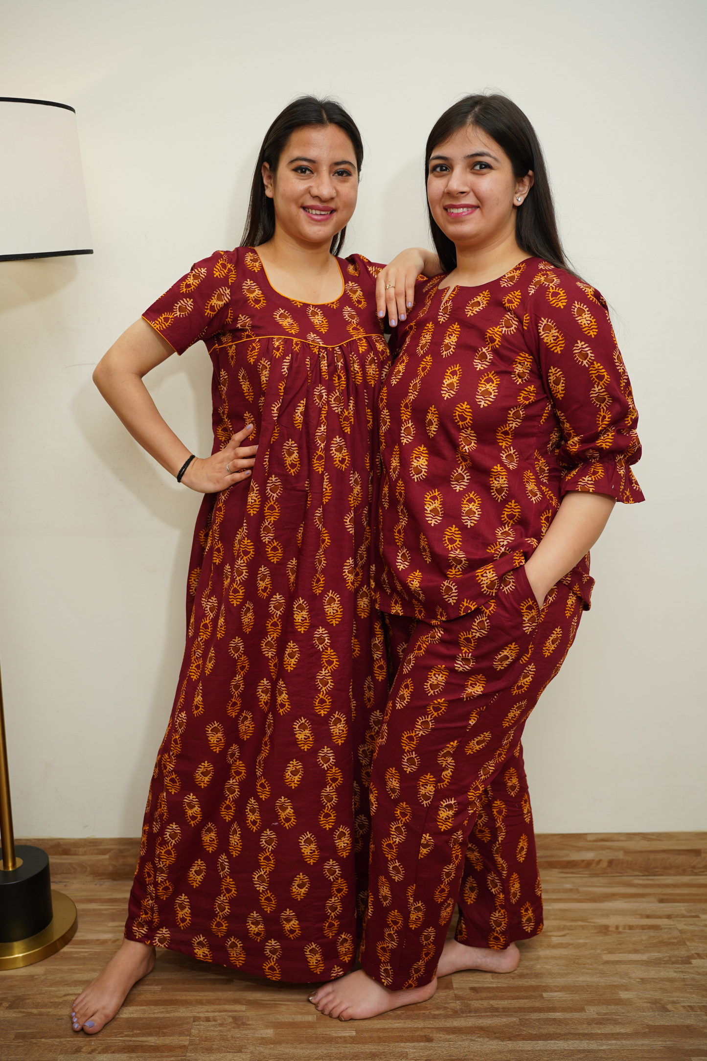 Maroon Petal Cotton Night Suit