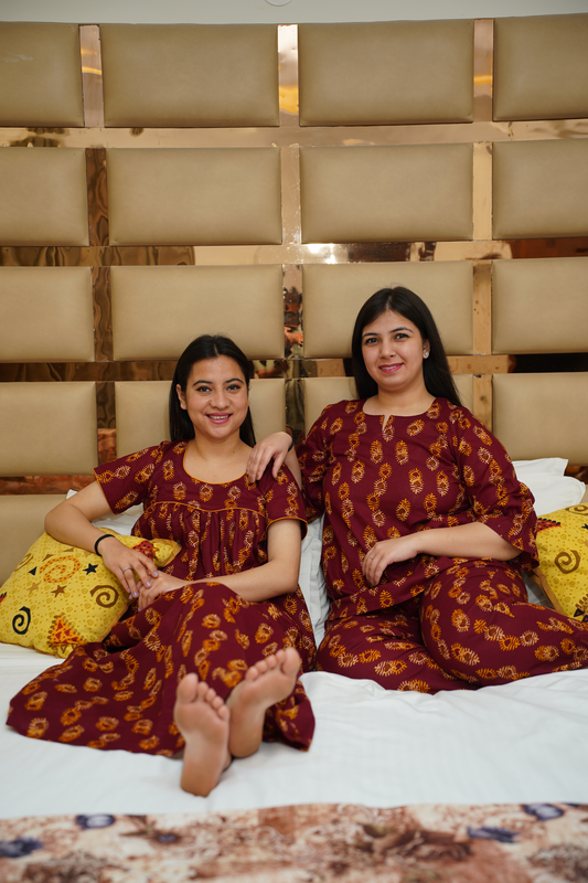 Maroon Petal Cotton Night Suit