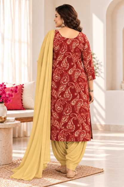 Maroon Paisley Printed Suit Set