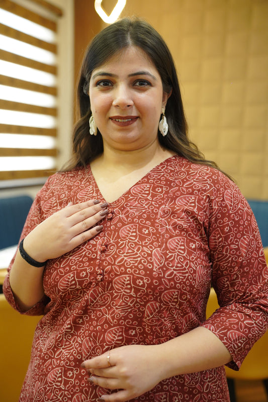 Maroon Ruby Bagru Cotton Kali Kurta