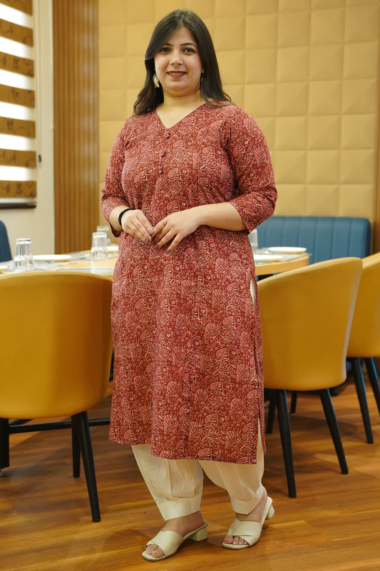 Maroon Ruby Bagru Cotton Kali Kurta
